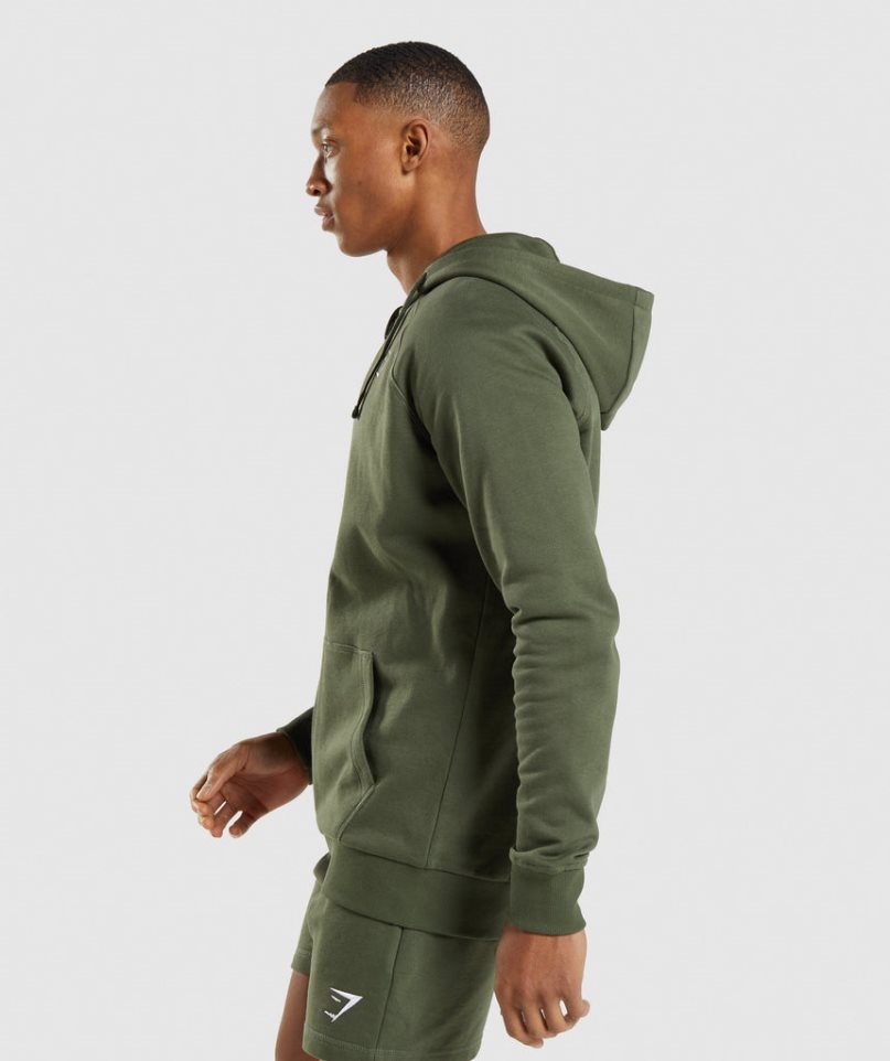 Men's Gymshark Crest Zip Up Hoodie Olive | CA N68DA3